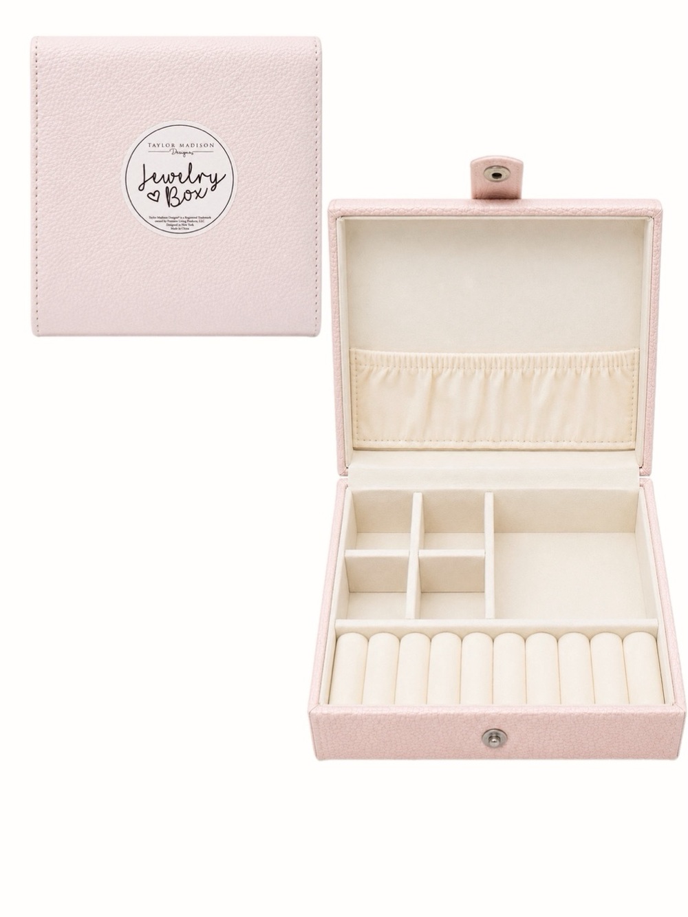 NWT Taylor Madison Designs Compact Pink Faux Leather Travel Jewelry Box